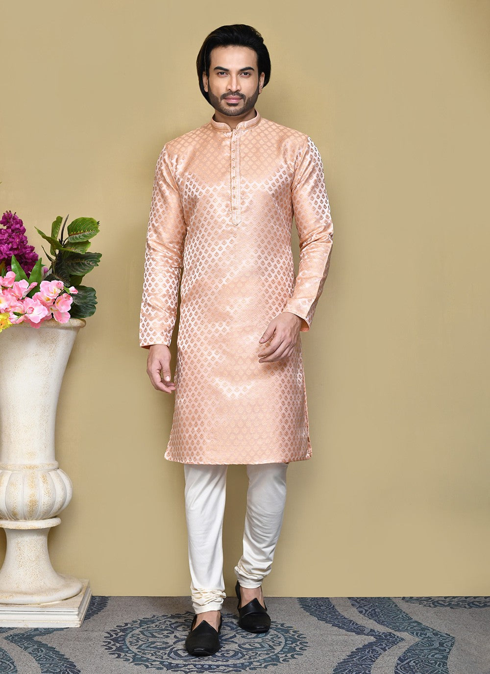 Embroidered Art Silk Rust Kurta Pyjama - M7811