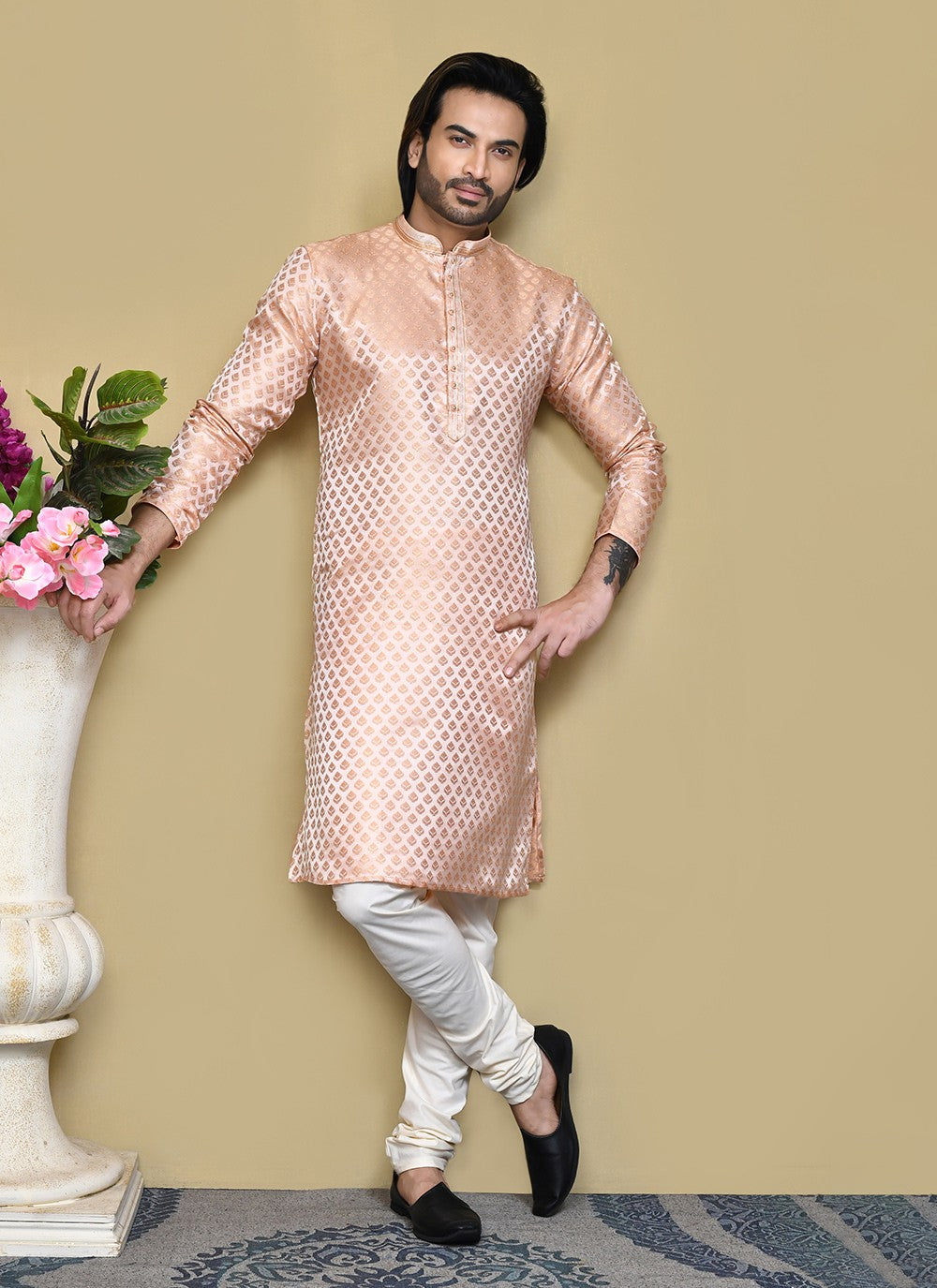 Embroidered Art Silk Rust Kurta Pyjama - M7811