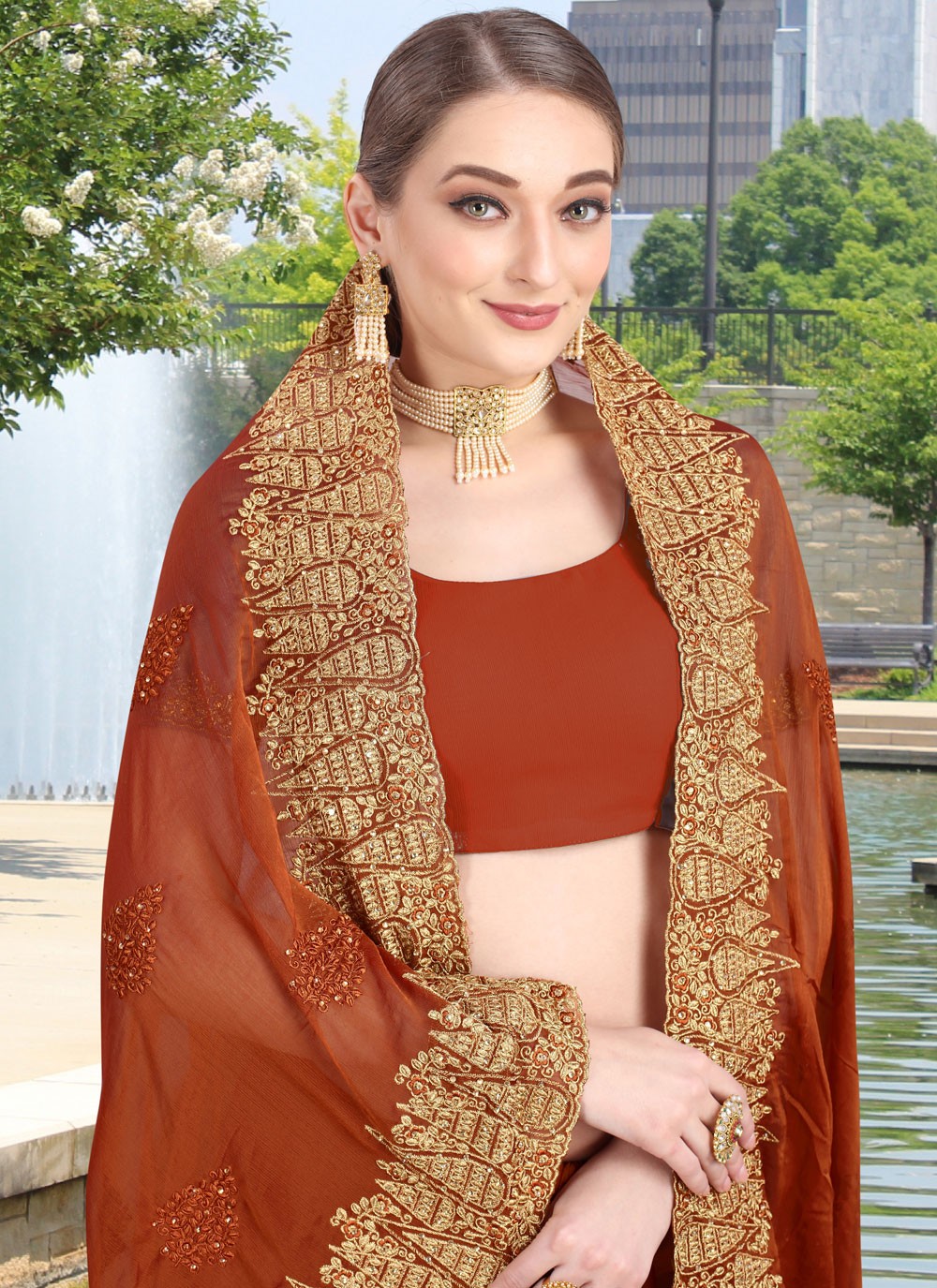 Classic Embroidered Faux Chiffon Saree - S0668