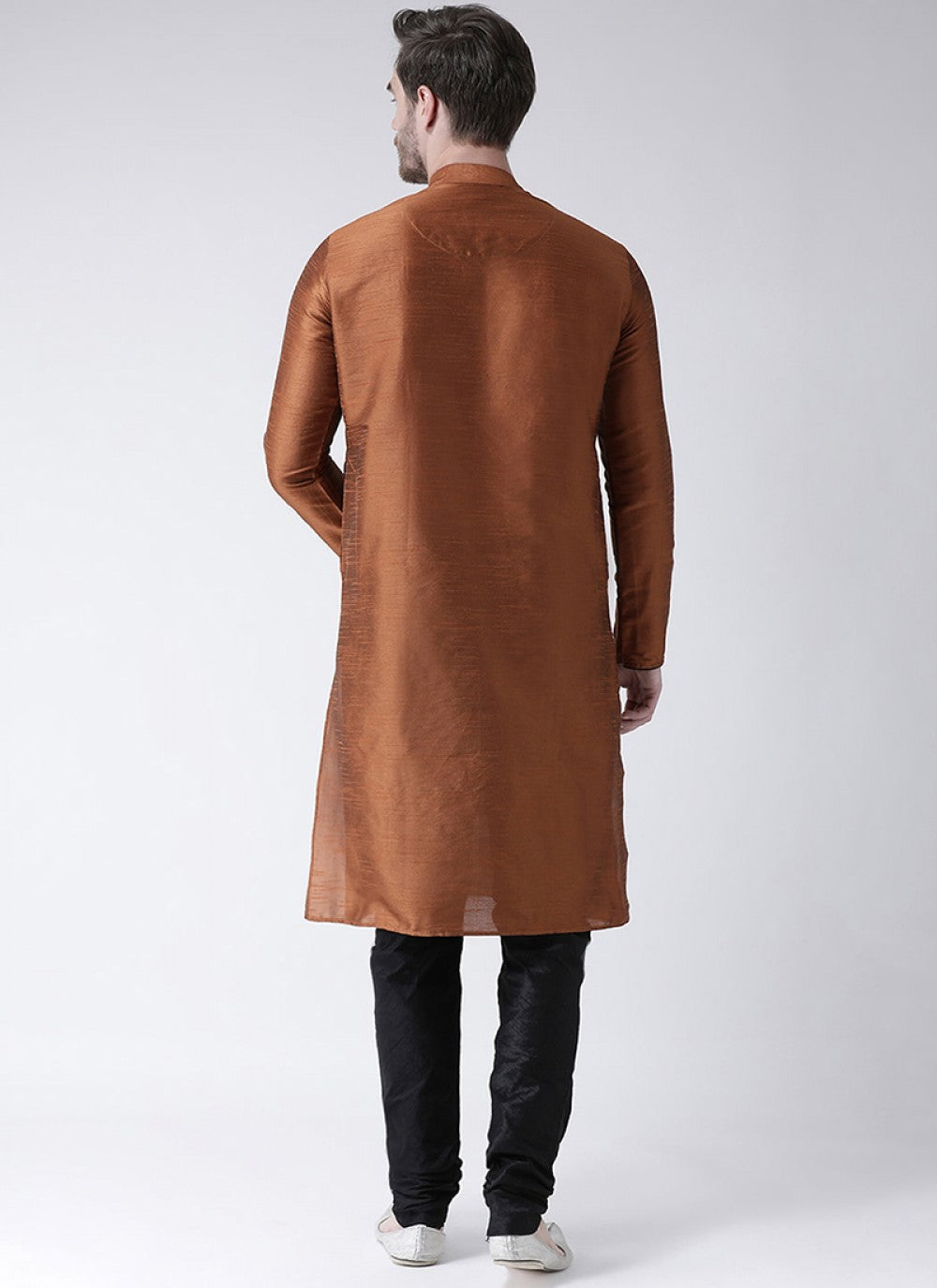 Plain Art Dupion Silk Rust Kurta Pyjama - M1438