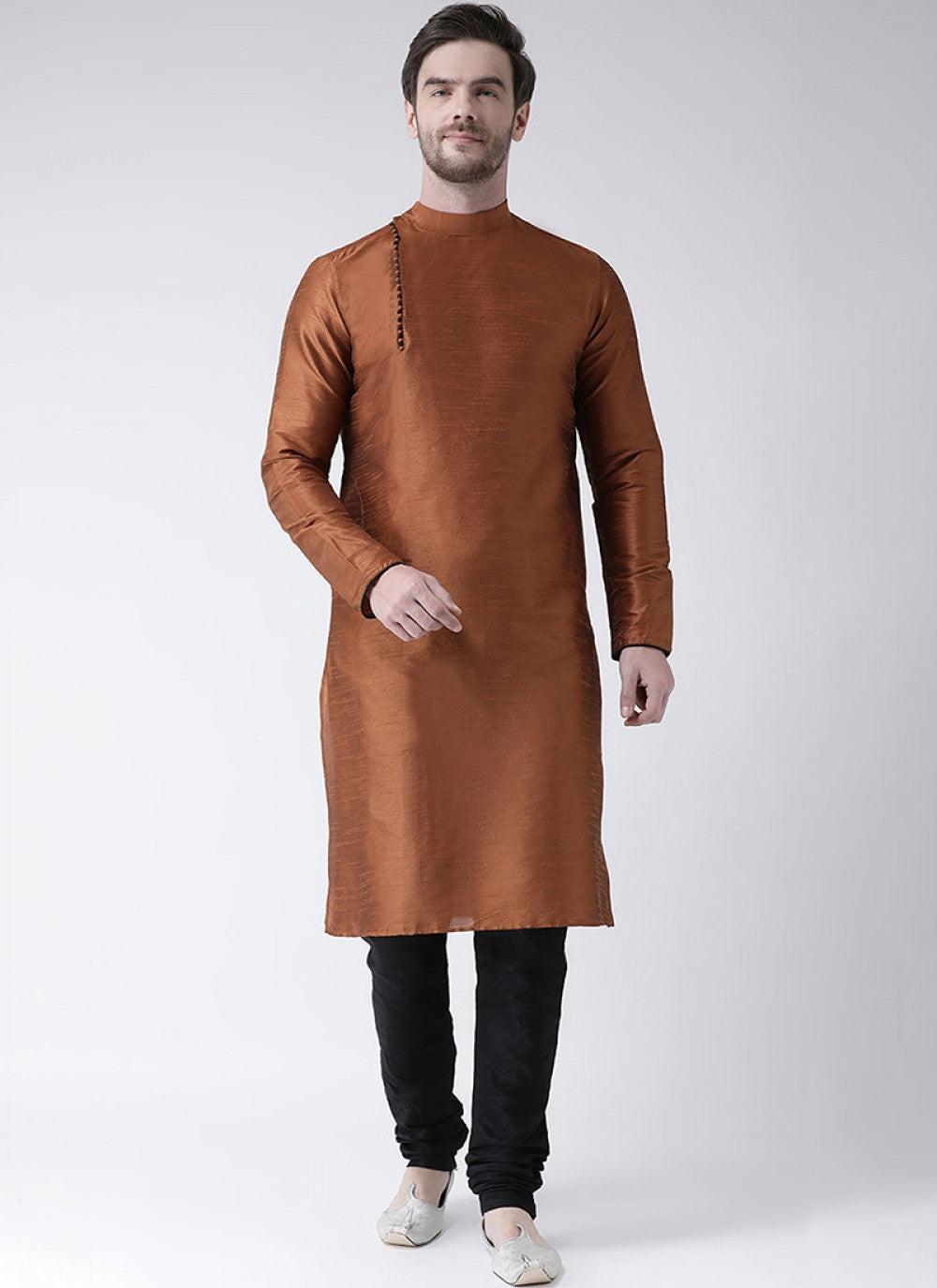 Plain Art Dupion Silk Rust Kurta Pyjama - M1438