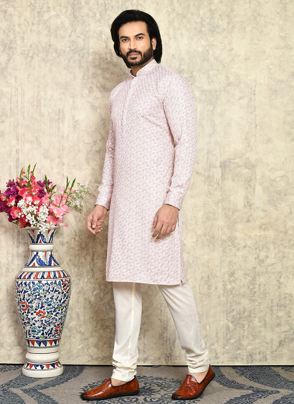 Plain Cotton Lycra Rust Kurta Pyjama - M7931