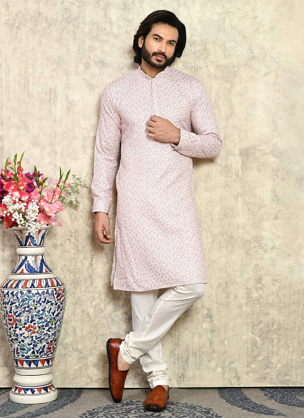 Plain Cotton Lycra Rust Kurta Pyjama - M7931