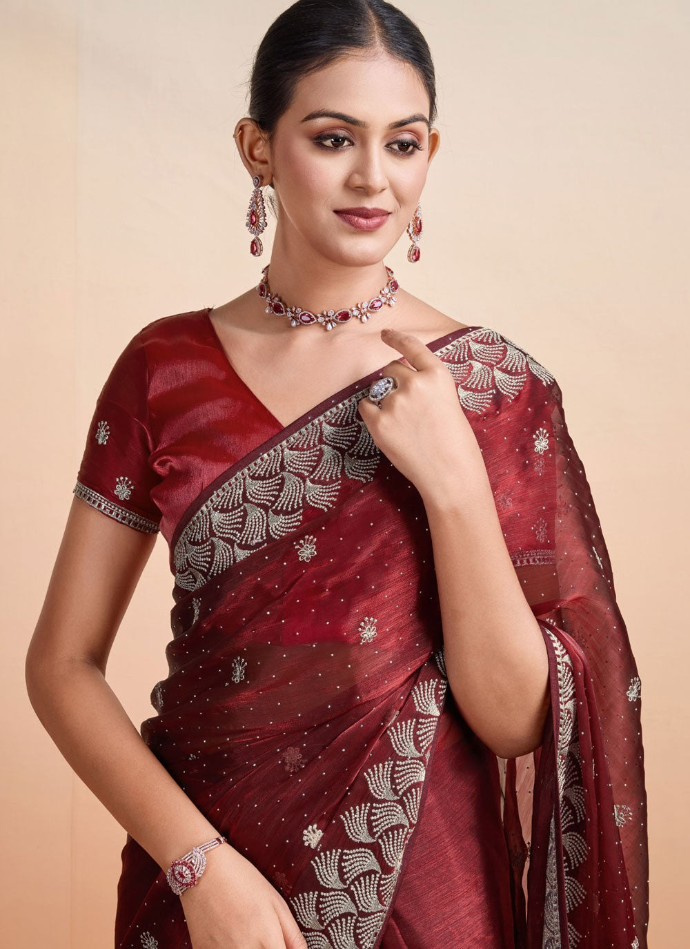 Classic Embroidered Fancy Fabric Saree - S7273