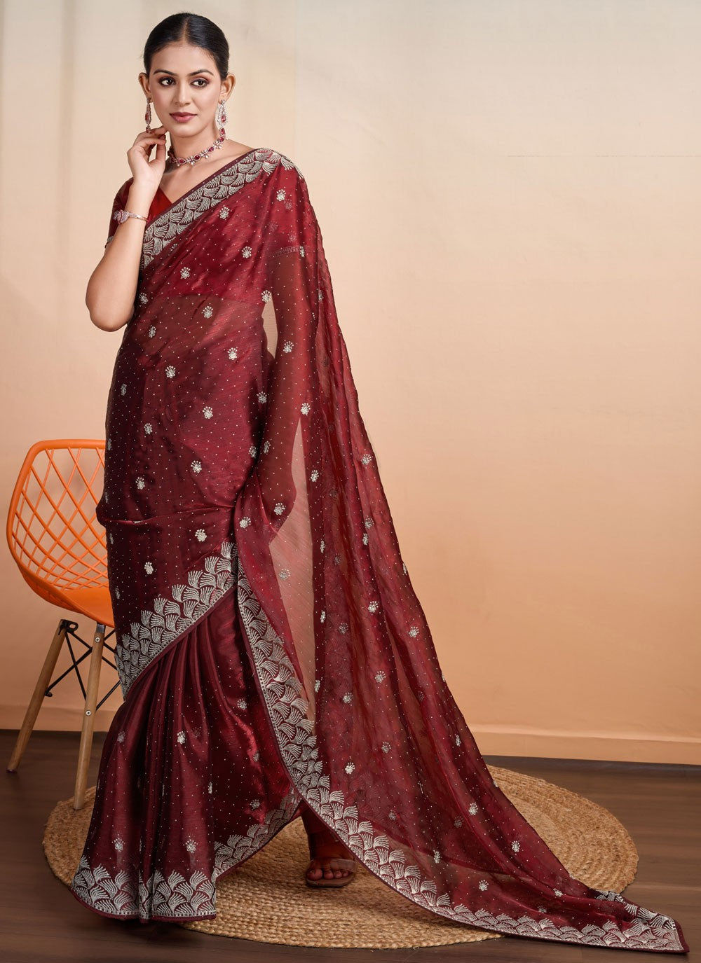 Classic Embroidered Fancy Fabric Saree - S7273