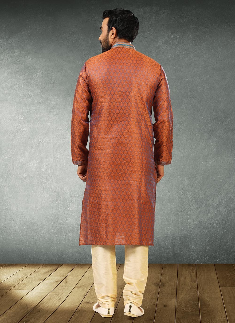 Jacquard Work Brocade, Jacquard Silk Rust Kurta Pyjama - M2185