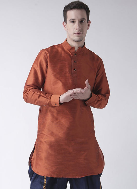 Plain Art Dupion Silk Rust Kurta - M1398