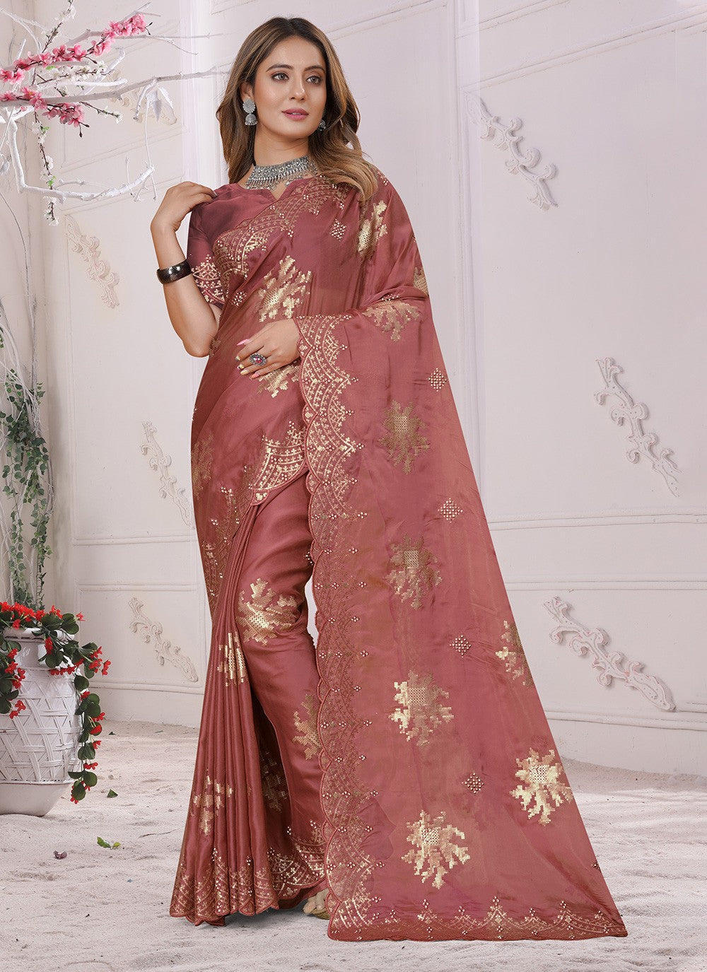 Traditional Diamond Organza, Silk Saree - S3420