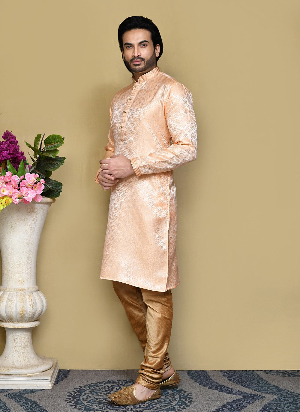 Resham Art Silk Rust Kurta Pyjama - M7855