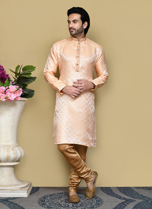 Resham Art Silk Rust Kurta Pyjama - M7855