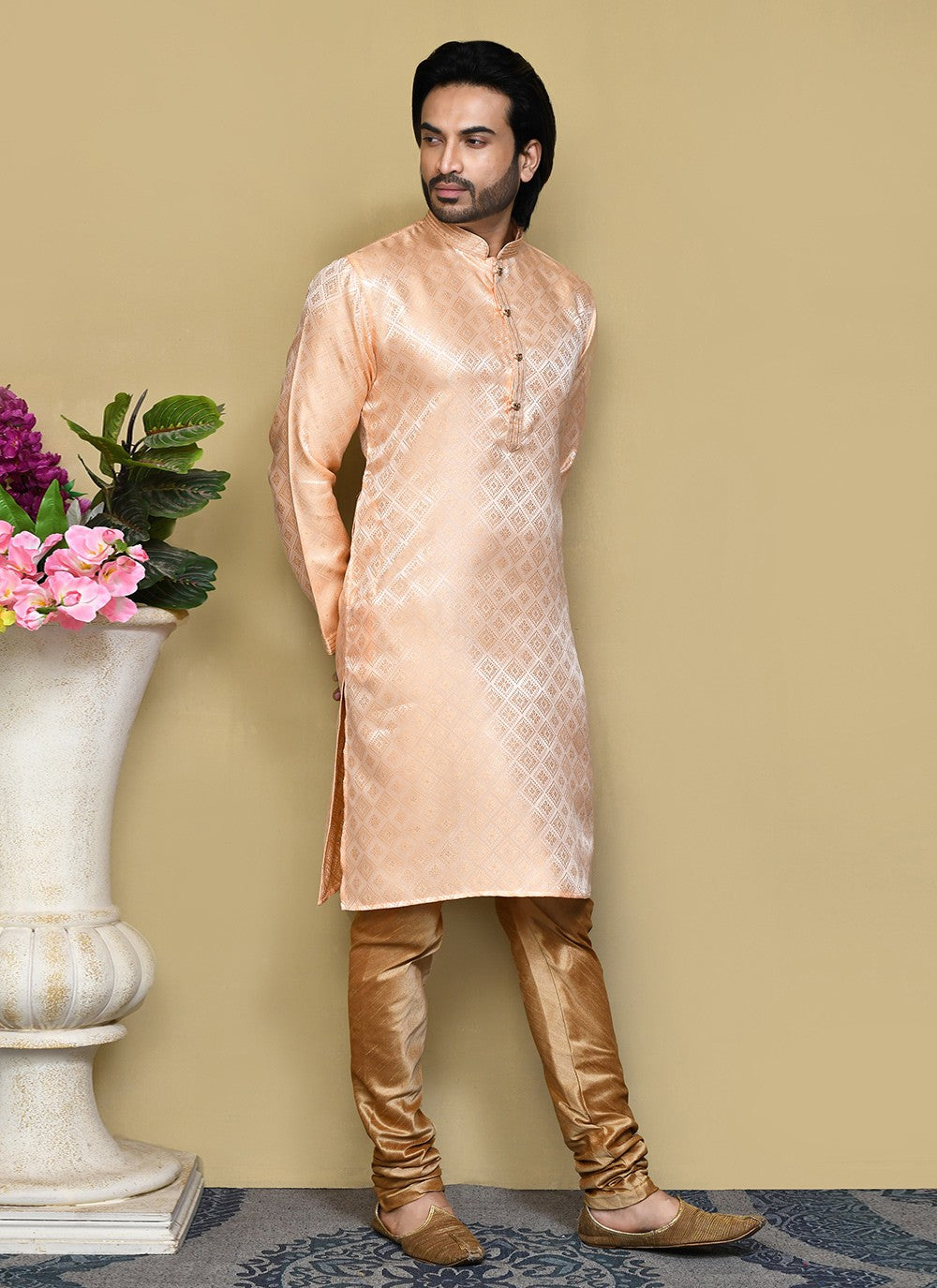 Resham Art Silk Rust Kurta Pyjama - M7855