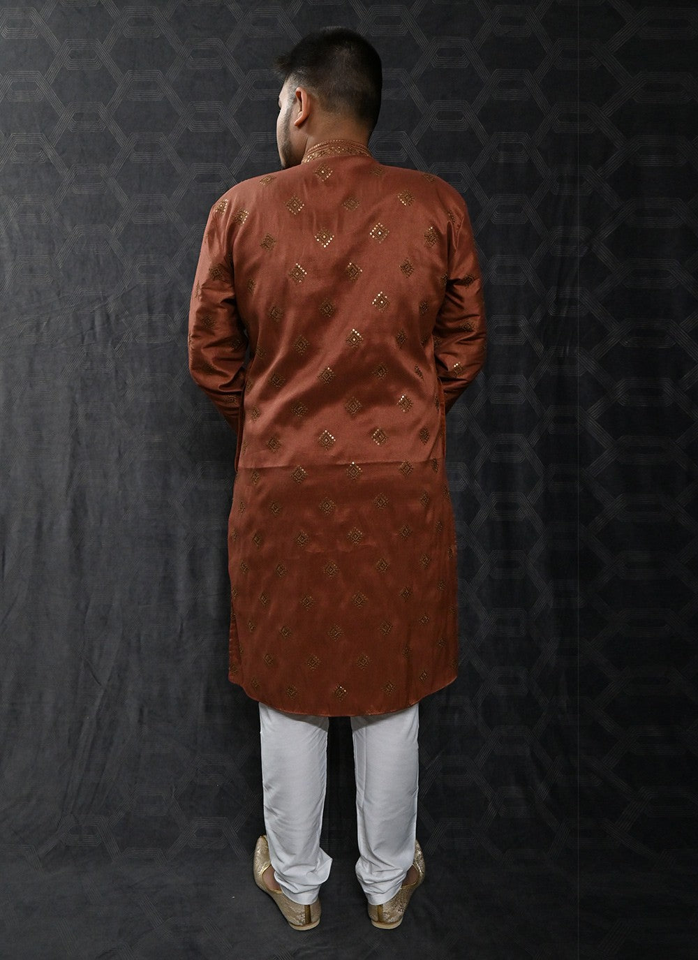 Embroidered Silk Rust Kurta Pyjama - M6196