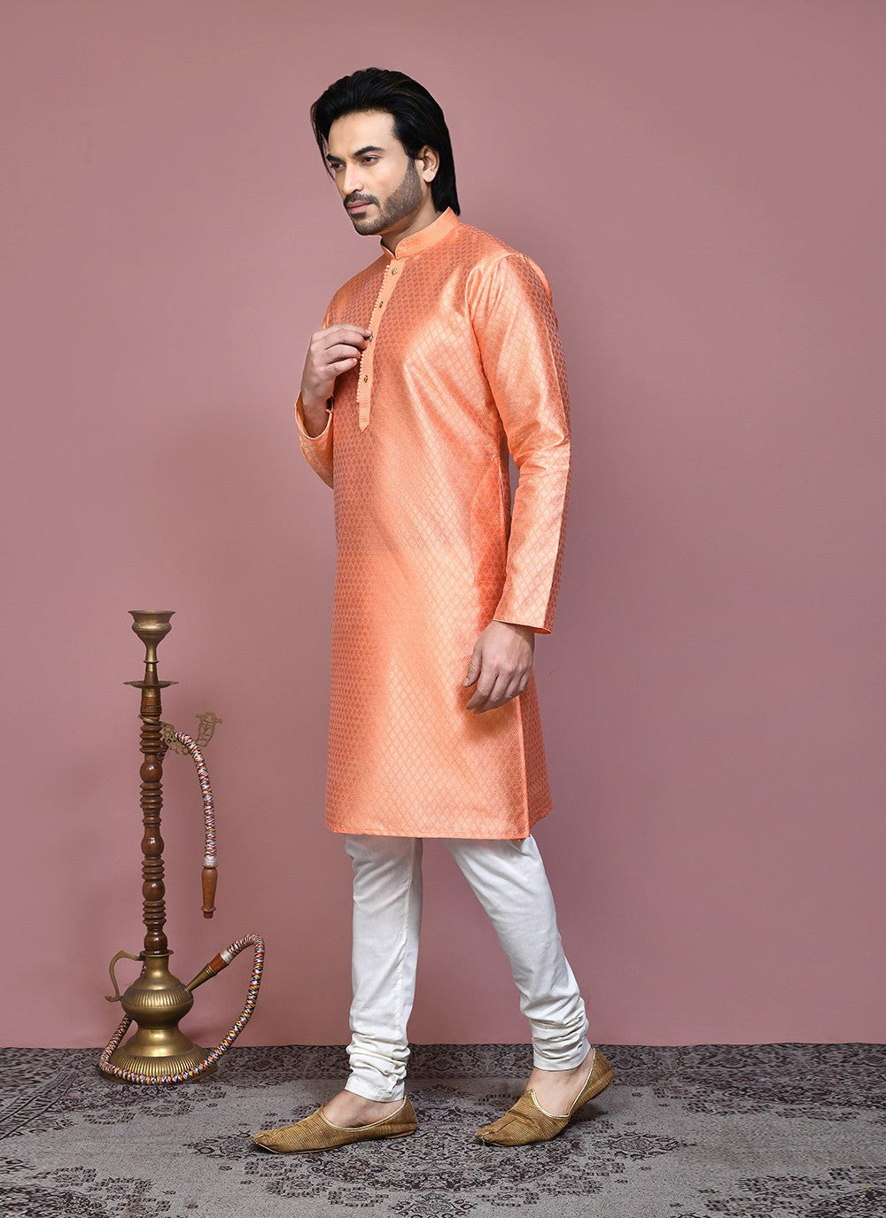 Resham Art Silk Rust Kurta Pyjama - M7866