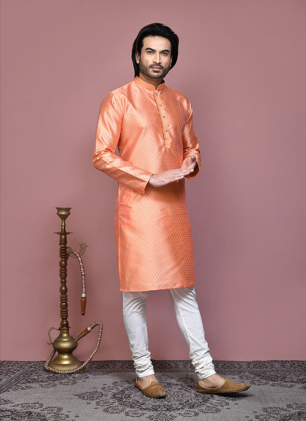 Resham Art Silk Rust Kurta Pyjama - M7866