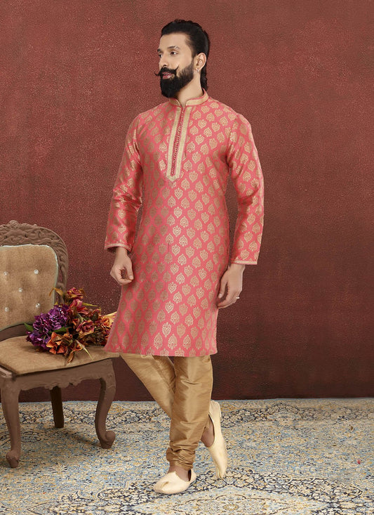 Jacquard Work Jacquard Silk Pink Kurta Pyjama - M2598