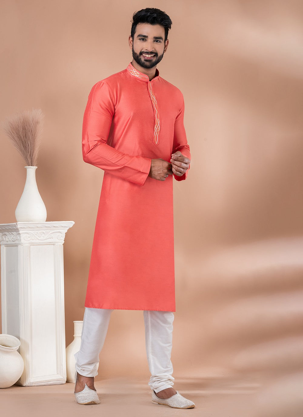 Plain Viscose Pink Kurta Pyjama - M6971