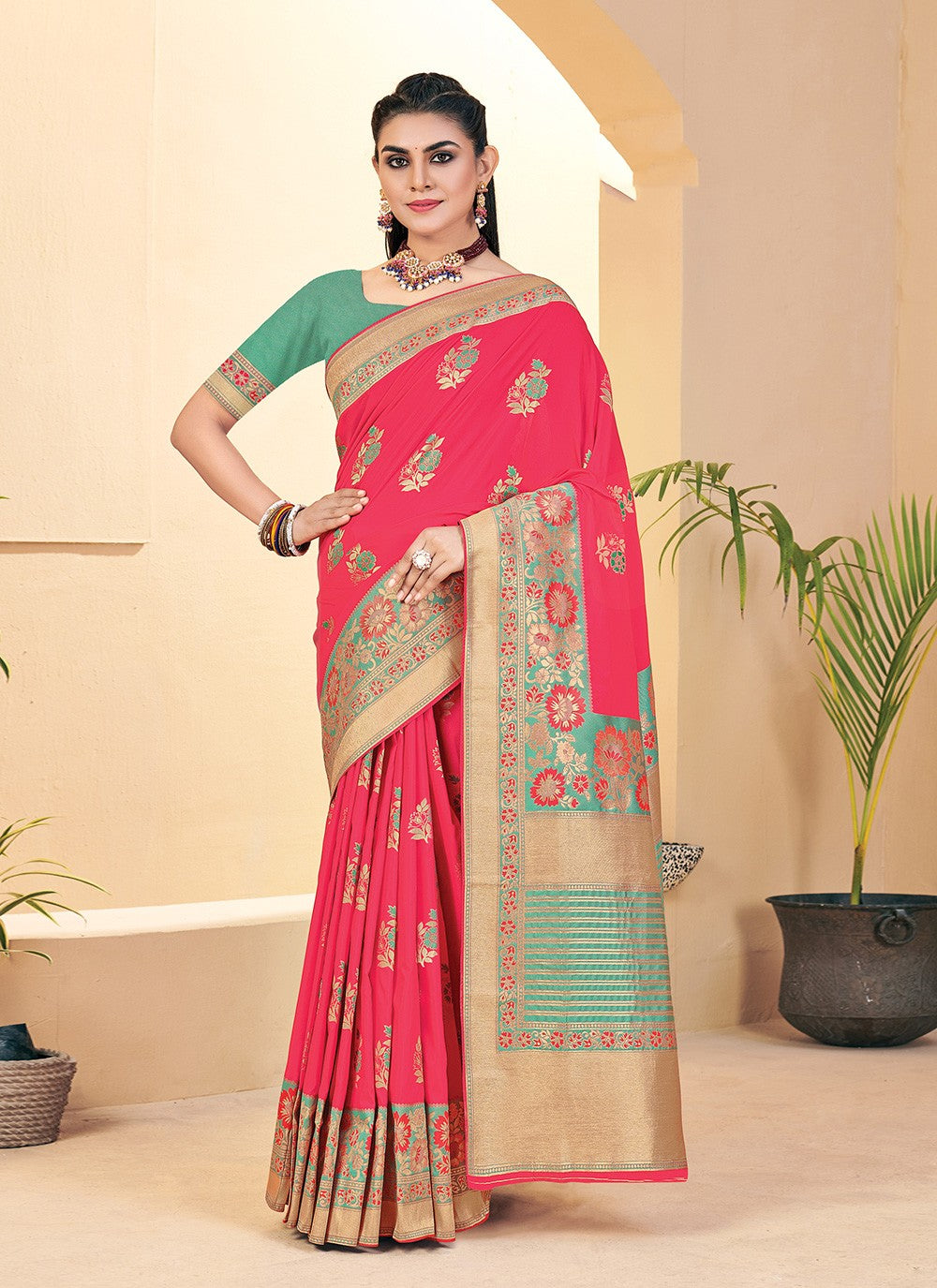 Traditional Weaving Zari Banarasi Silk Saree - S1055