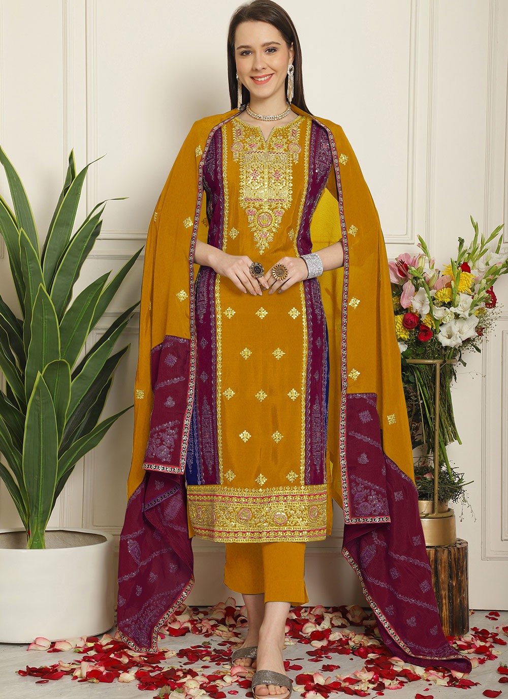 Chiffon, Chinon Salwar Suit - T1750