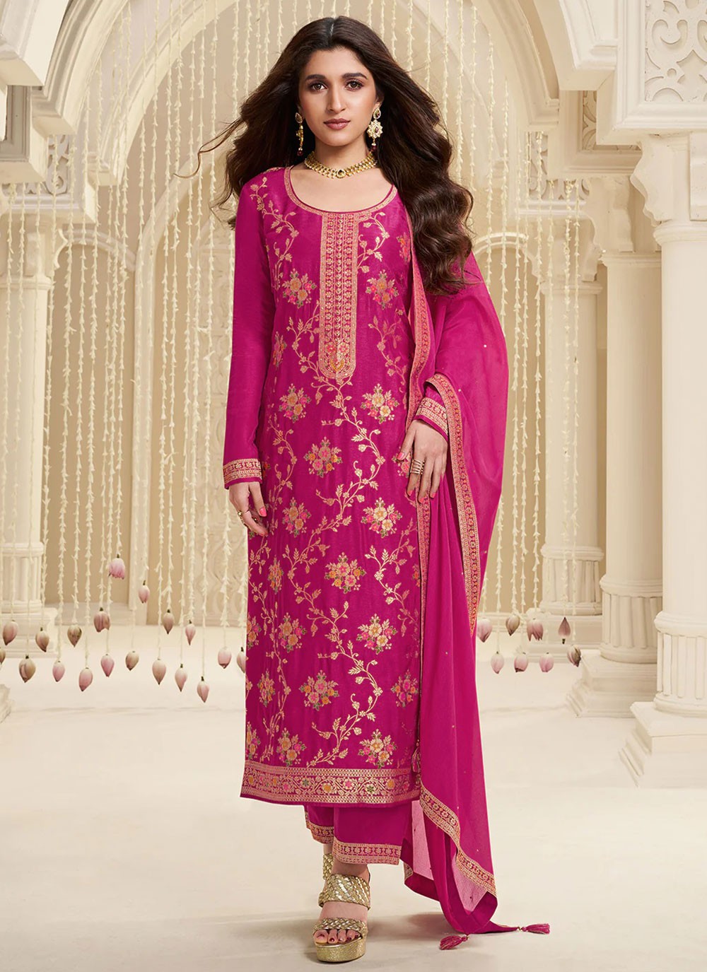 Embroidered Jacquard Pant Style Suit - T4607