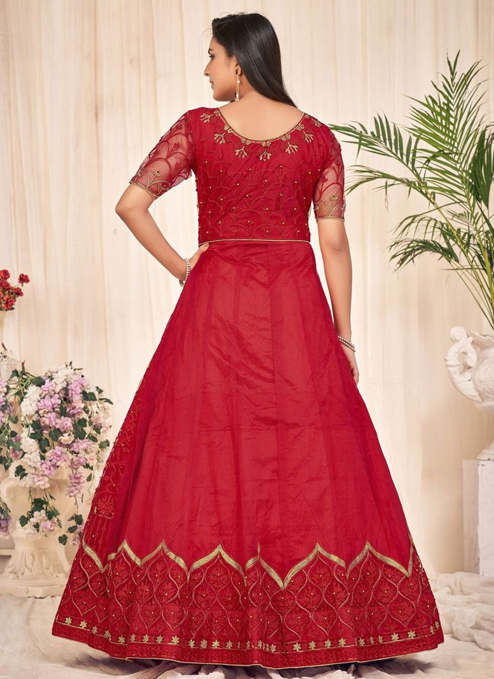 Embroidered Net Anarkali - T4493