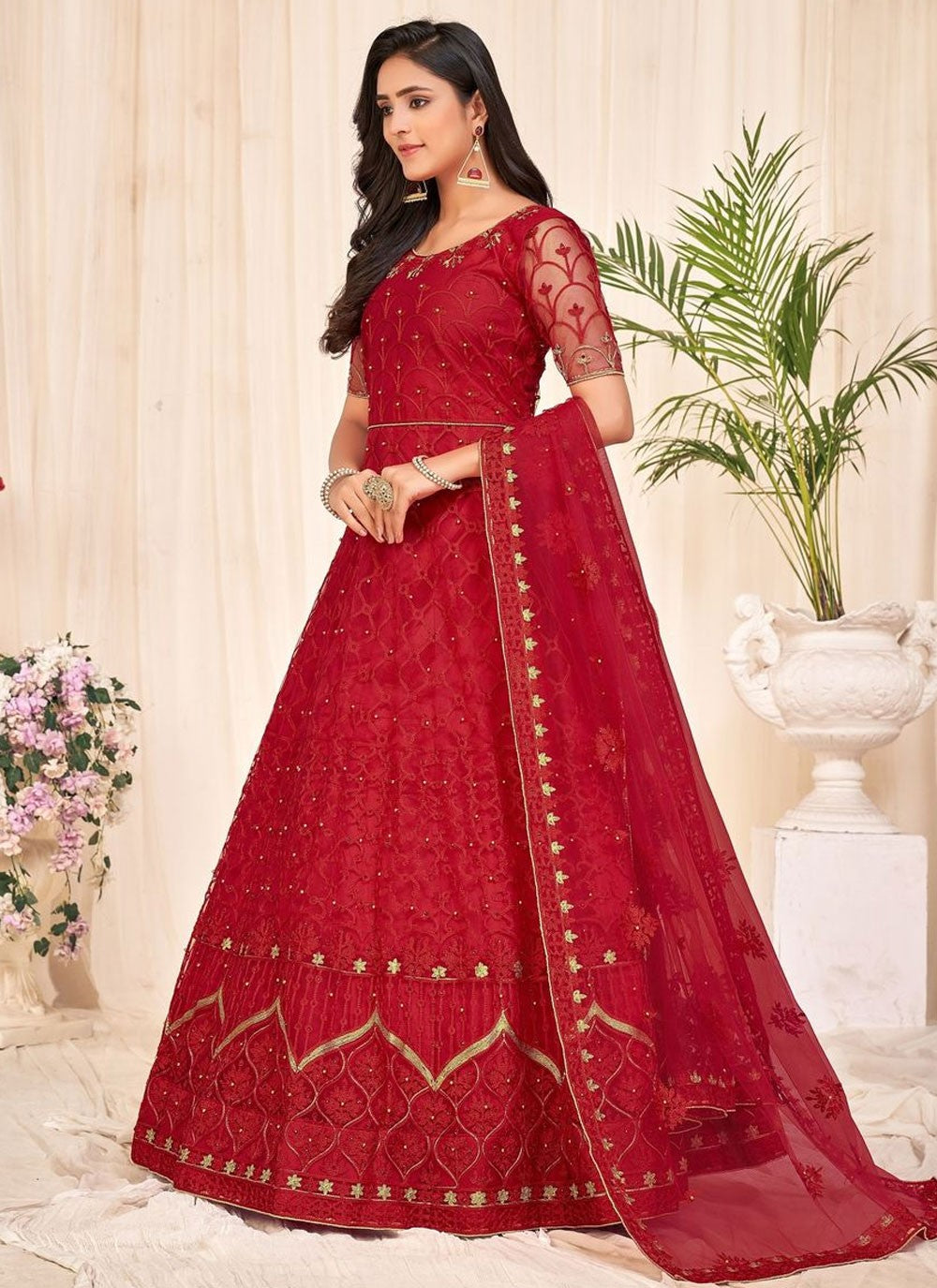 Embroidered Net Anarkali - T4493