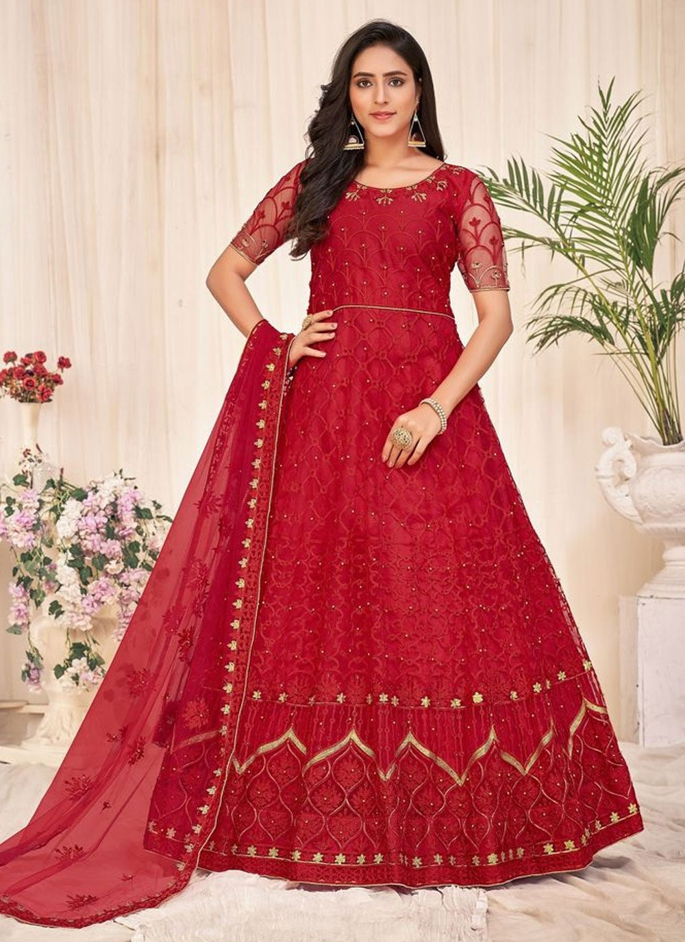 Embroidered Net Anarkali - T4493