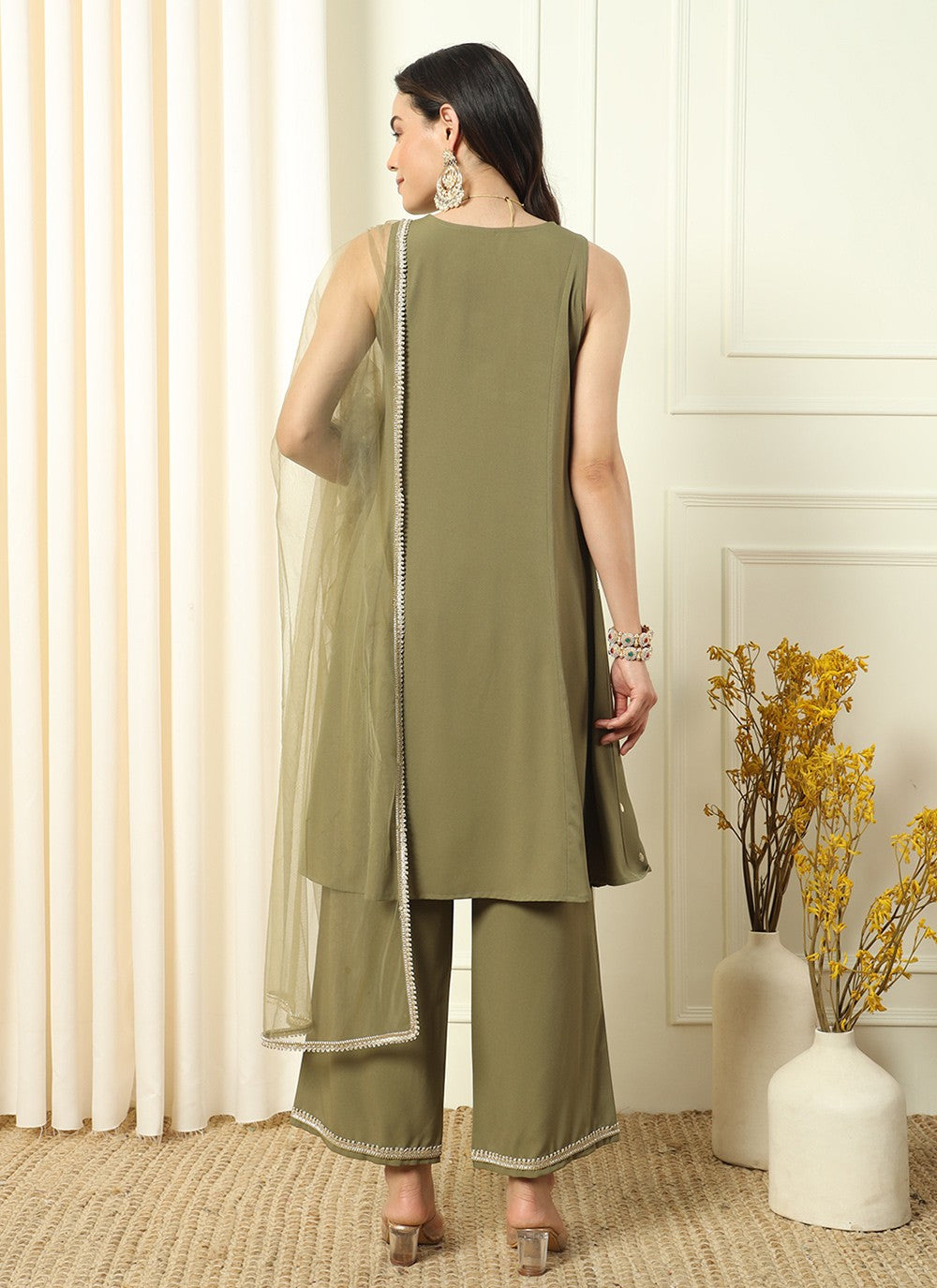 Embroidered Pure Crepe Palazzo Suit - T4539