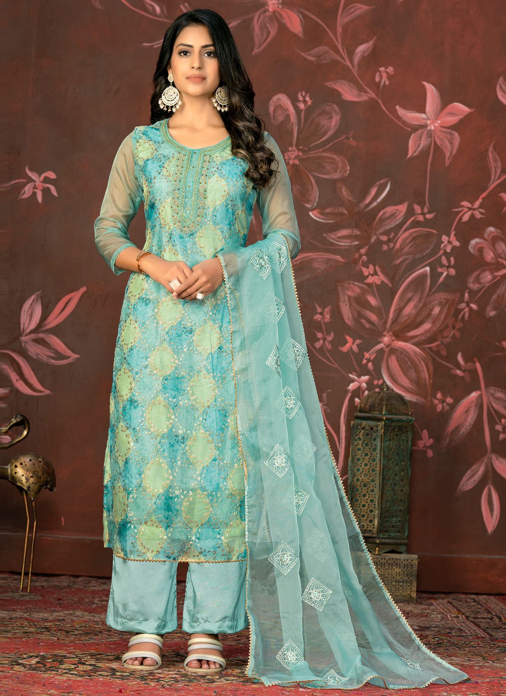 Organza Pant Style Suit - T2093