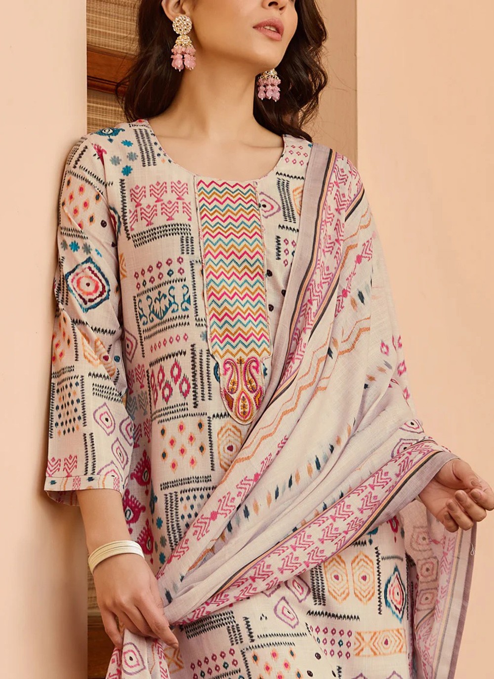 Embroidered Cotton Pant Style Suit - T4802