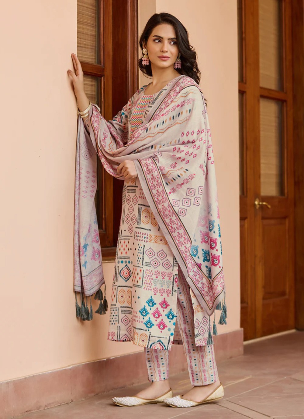 Embroidered Cotton Pant Style Suit - T4802