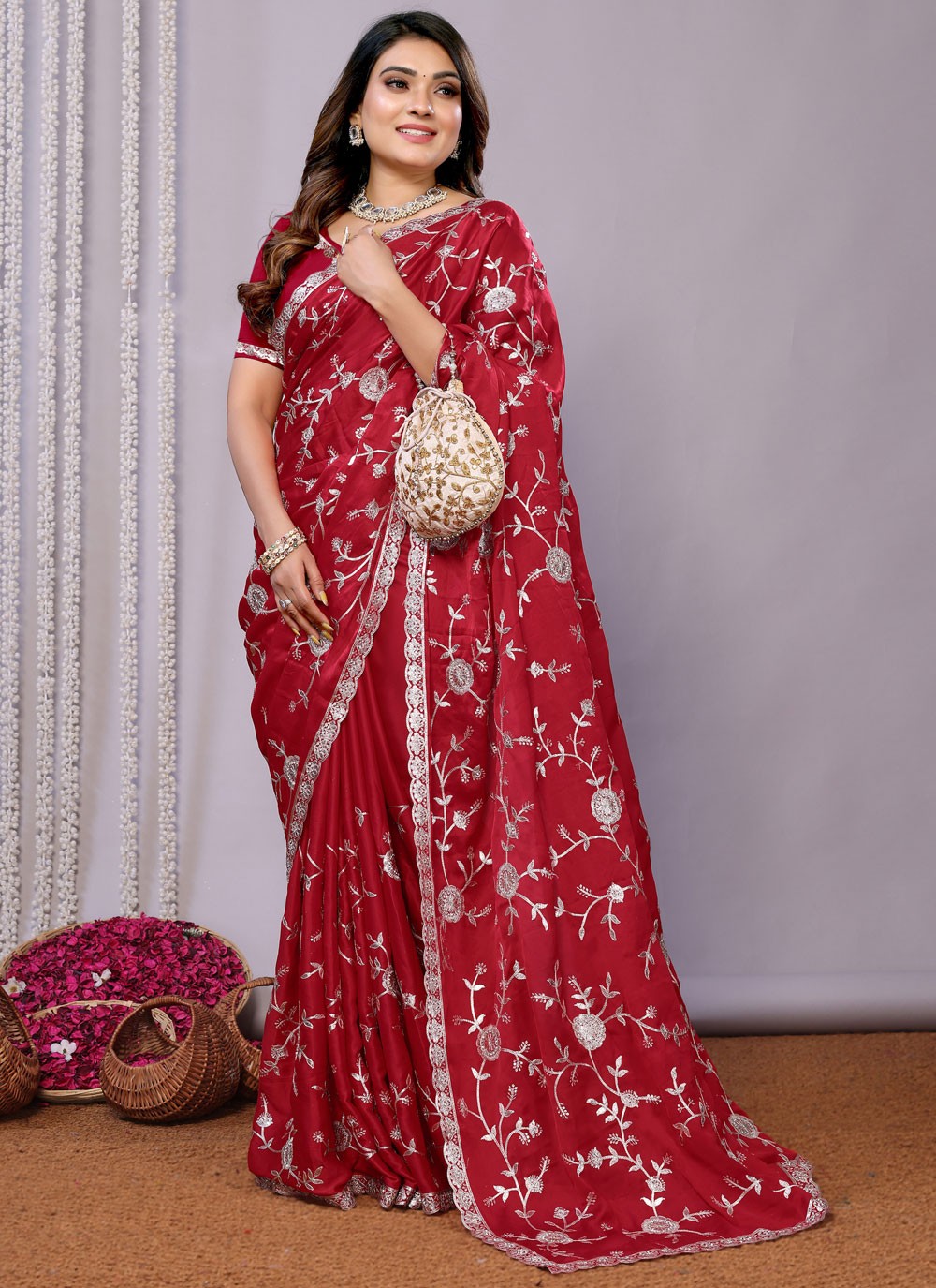 Sequins, Thread, Zari Net Saree - S11513