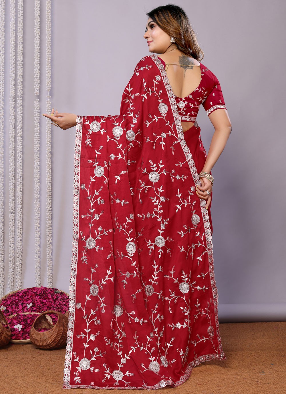 Sequins, Thread, Zari Net Saree - S11513