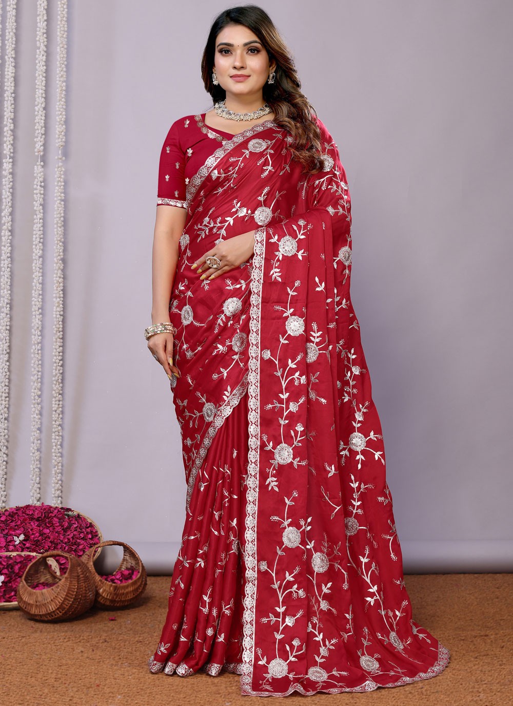 Sequins, Thread, Zari Net Saree - S11513