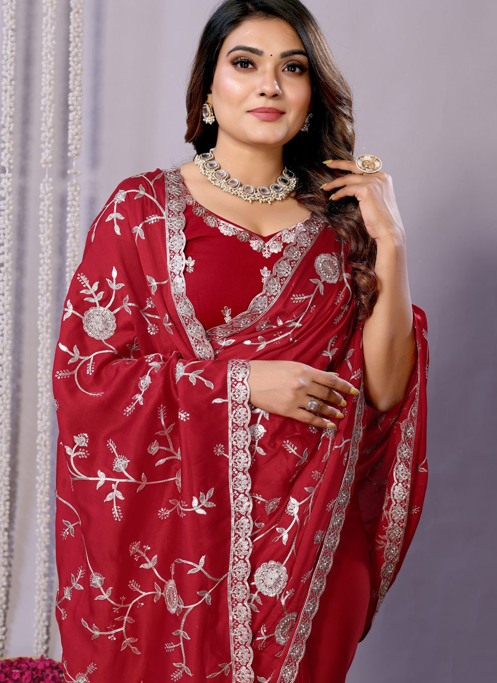 Sequins, Thread, Zari Net Saree - S11513