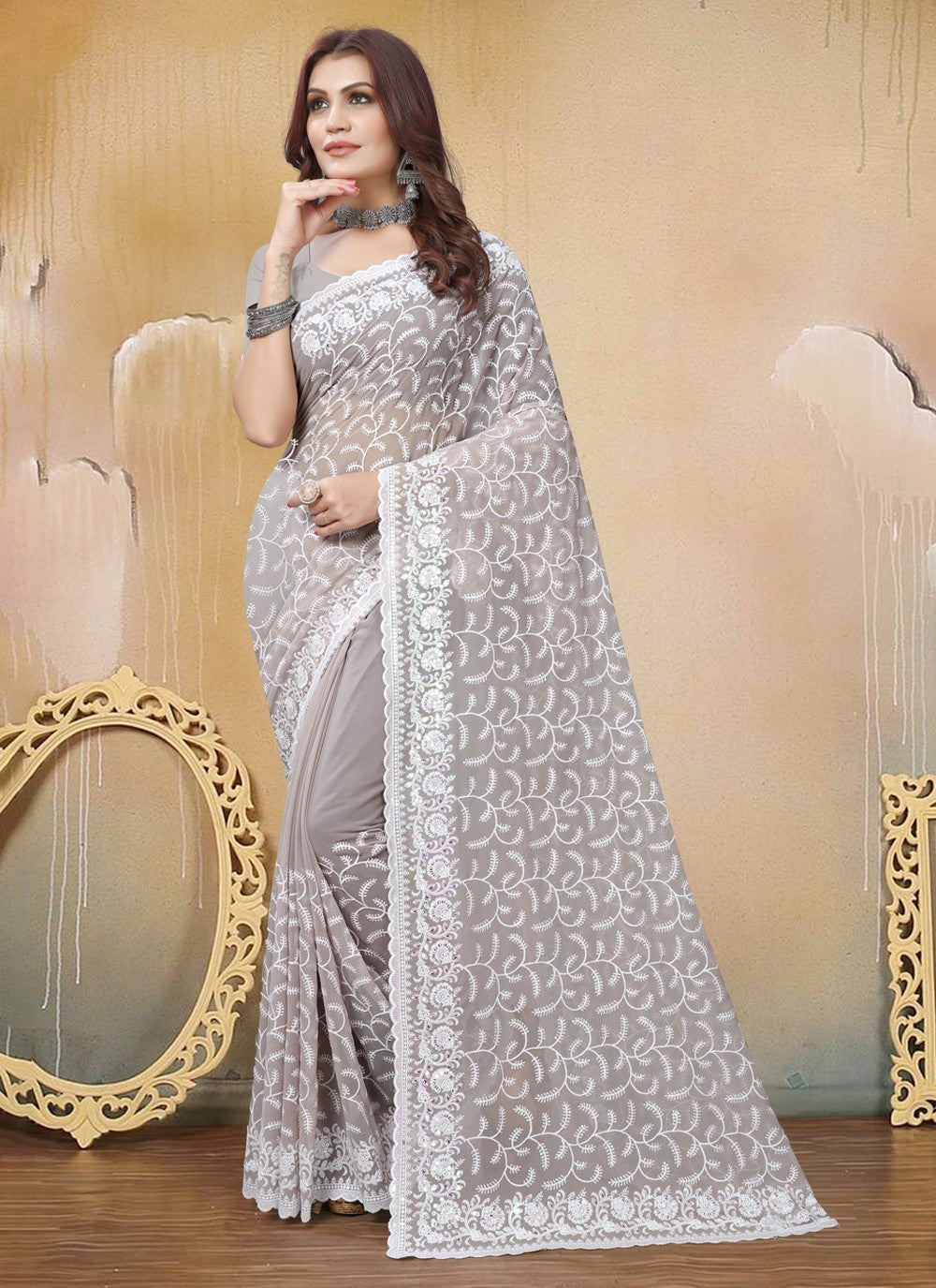 Classic Embroidered Georgette Saree - S3788