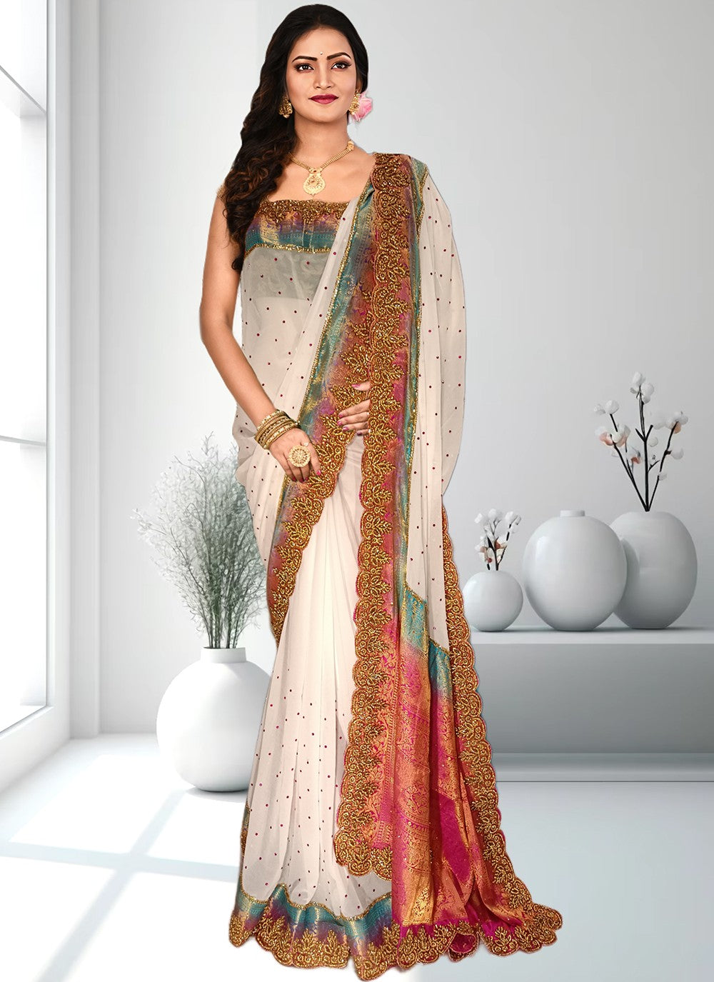 Contemporary Embroidered Kanjivaram Silk Saree - S4602