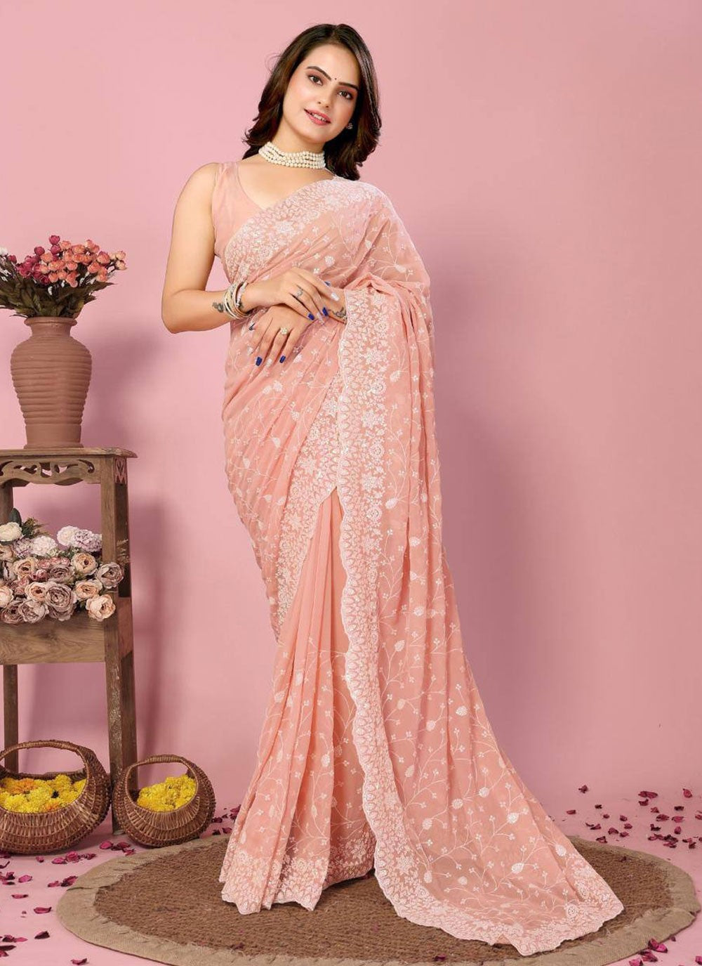 Classic Embroidered Georgette Saree - S6860