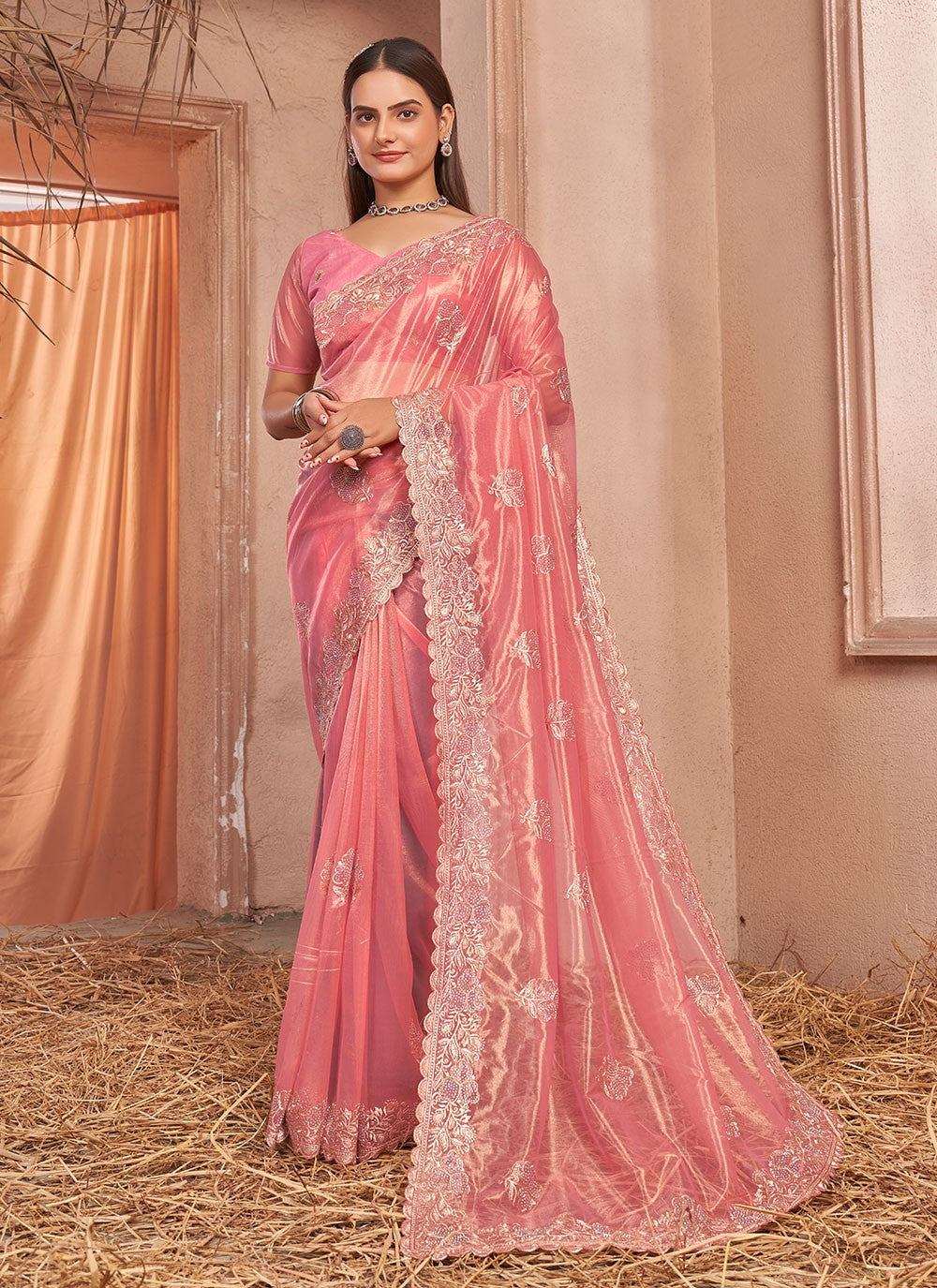 Classic Embroidered Net, Shimmer Saree - S7266