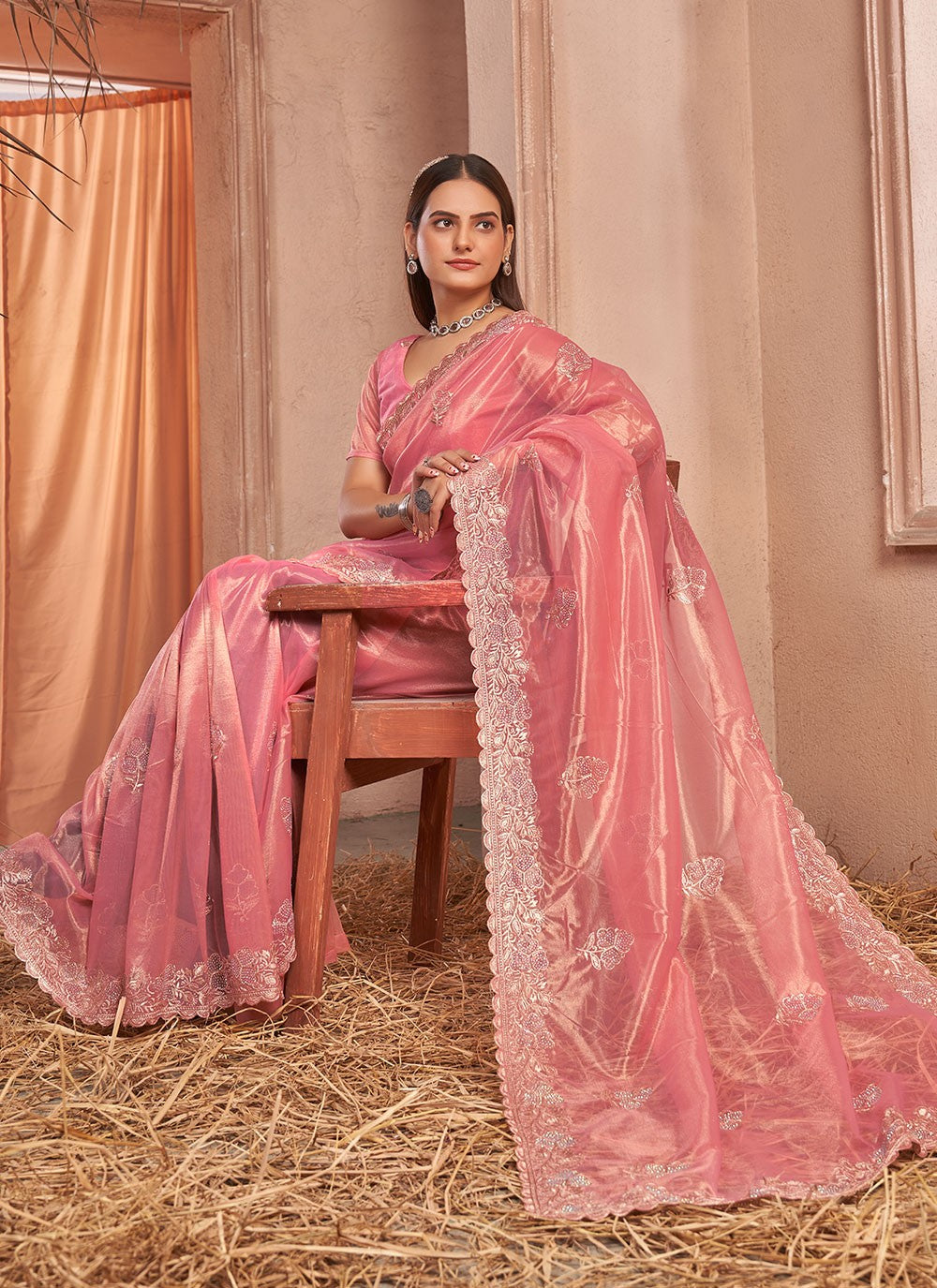 Classic Embroidered Net, Shimmer Saree - S7266