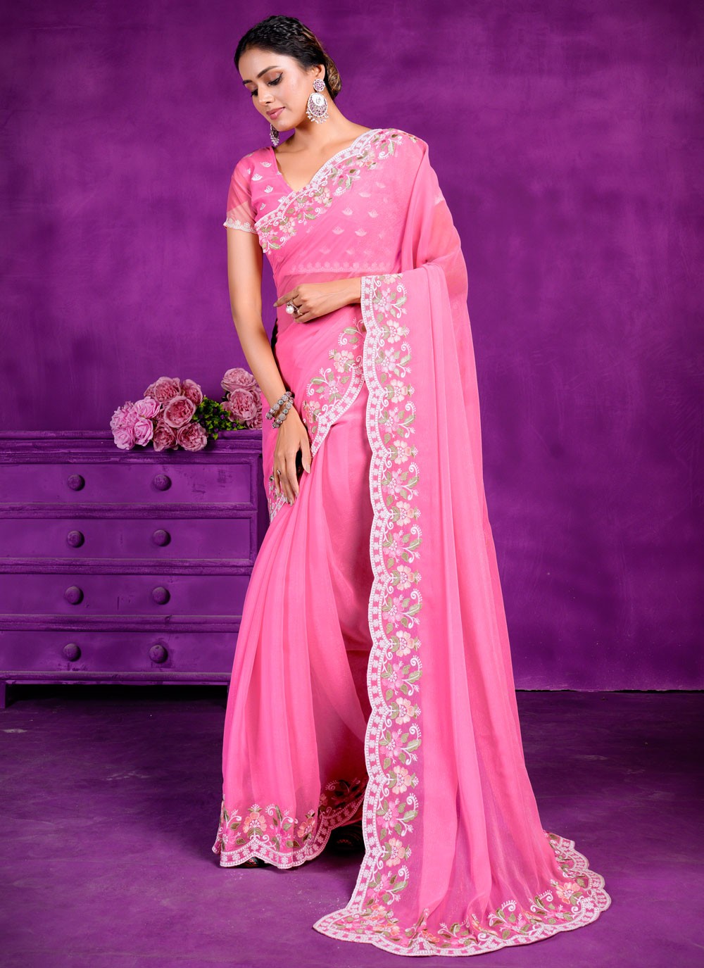 Trendy Embroidered Shimmer Saree - S5612