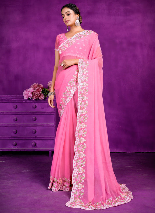 Trendy Embroidered Shimmer Saree - S5612