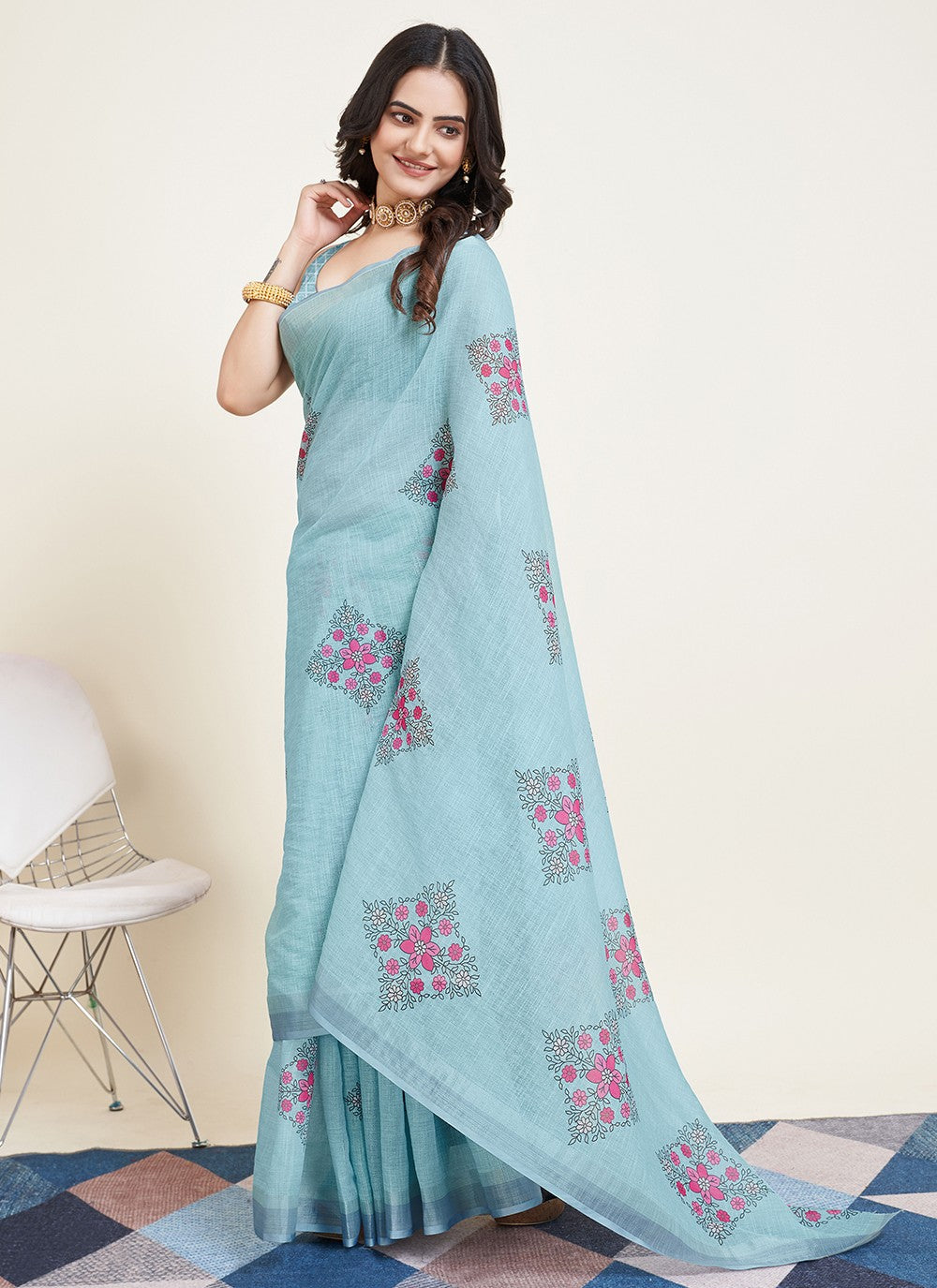 Trendy Printed Cotton Saree - S5070