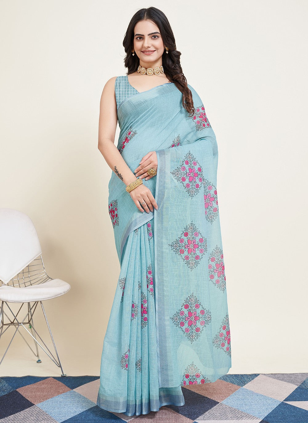 Trendy Printed Cotton Saree - S5070