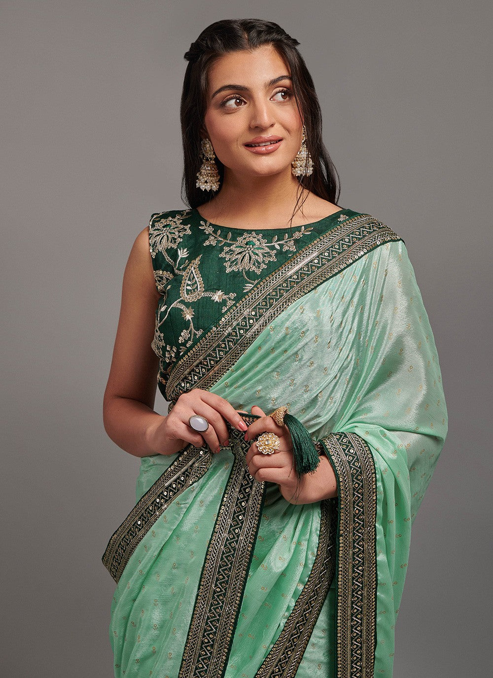 Trendy Embroidered Chinon Saree - S3286