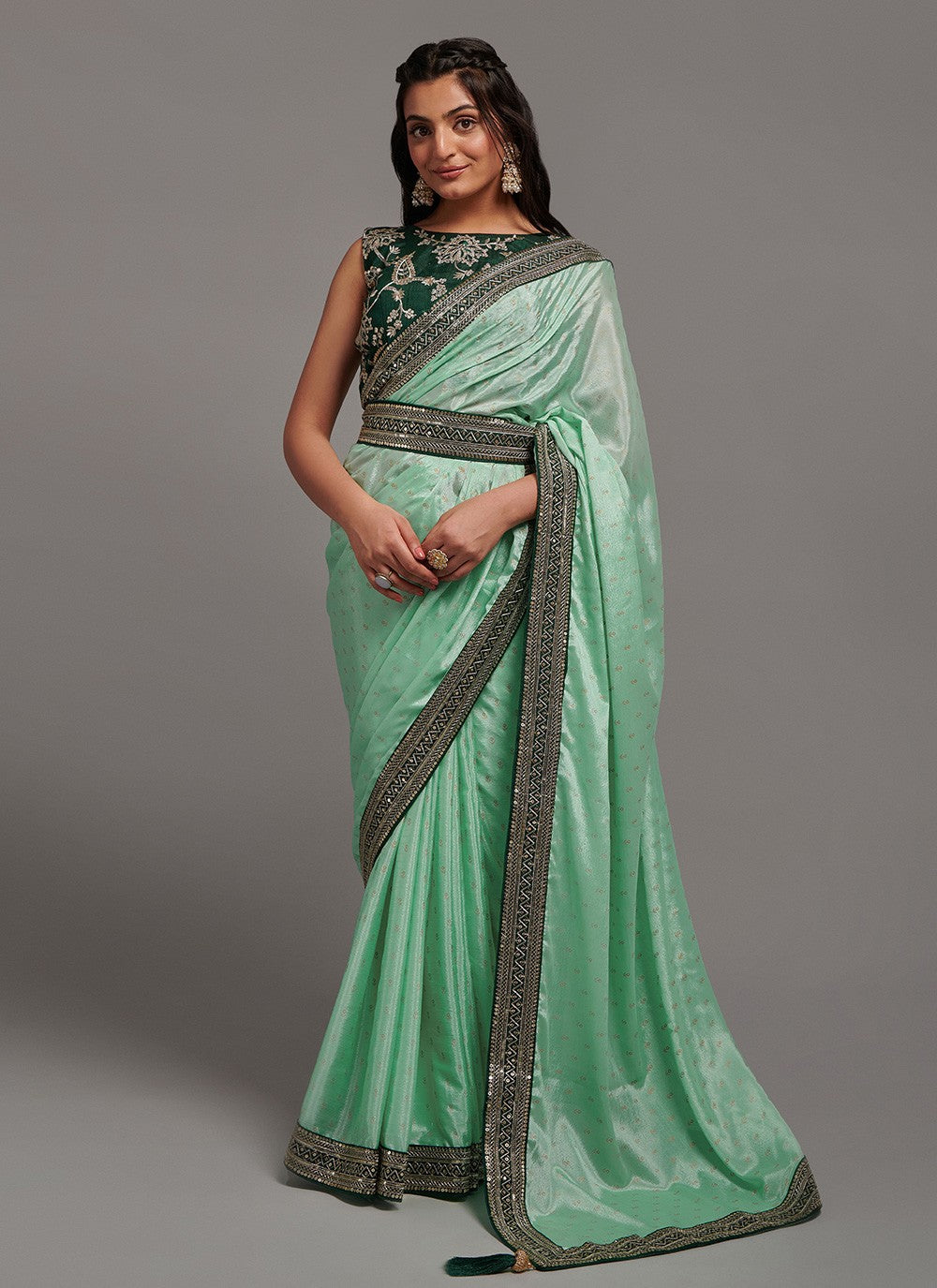 Trendy Embroidered Chinon Saree - S3286