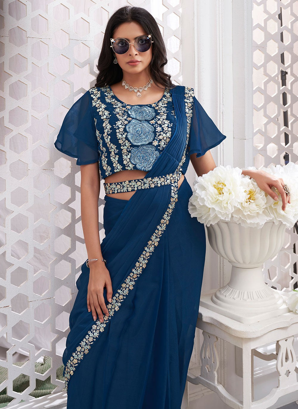 Classic Embroidered Georgette Saree - S6628