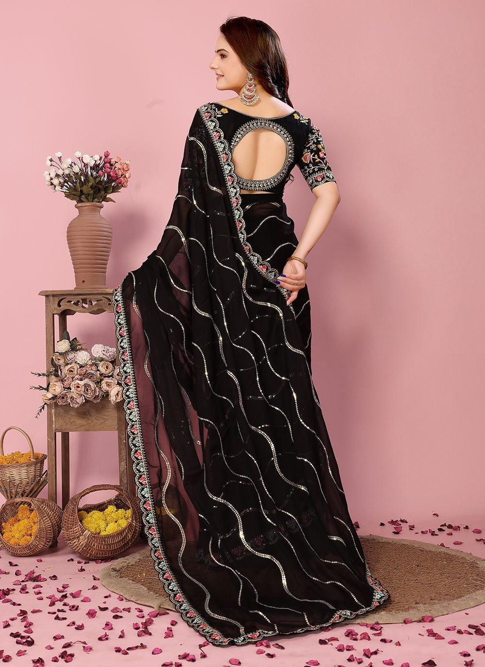 Classic Embroidered Rangoli, Silk Saree - S6884