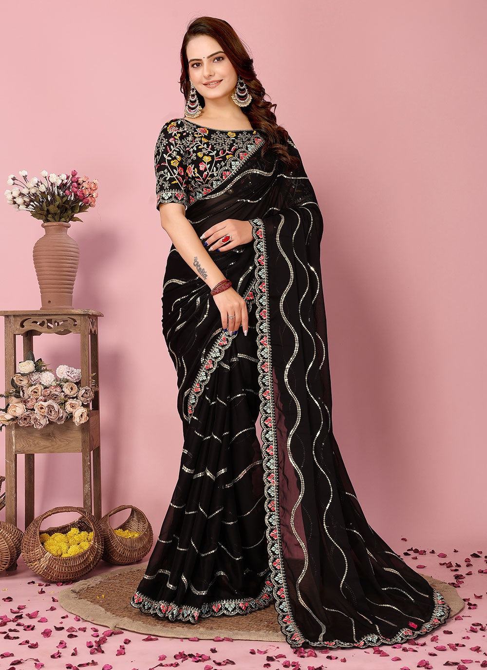 Classic Embroidered Rangoli, Silk Saree - S6884