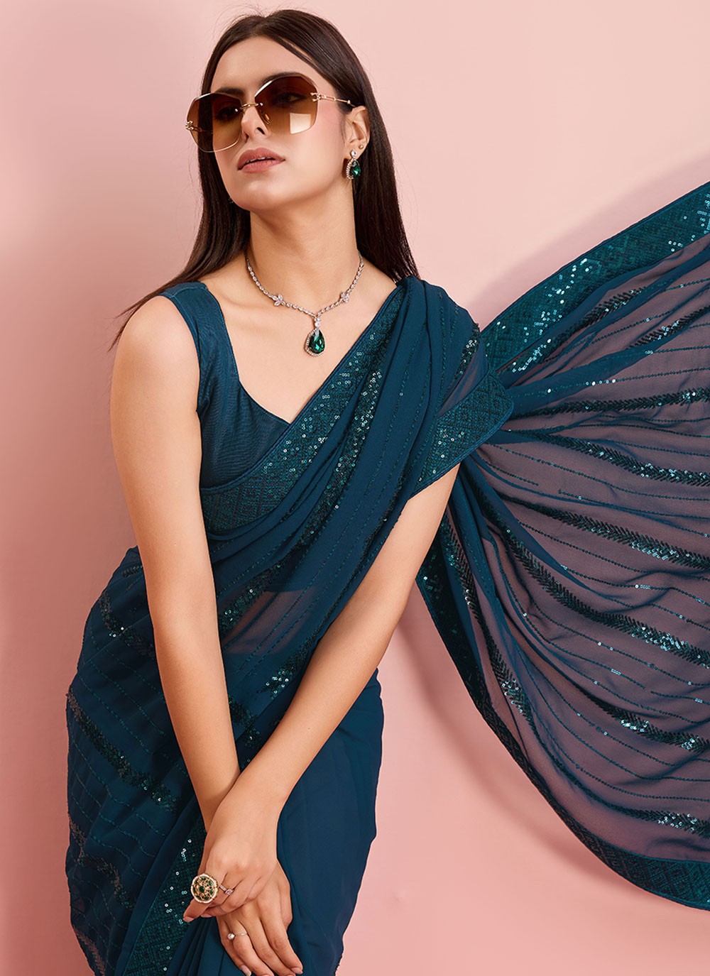 Contemporary Embroidered Georgette Saree - S6915