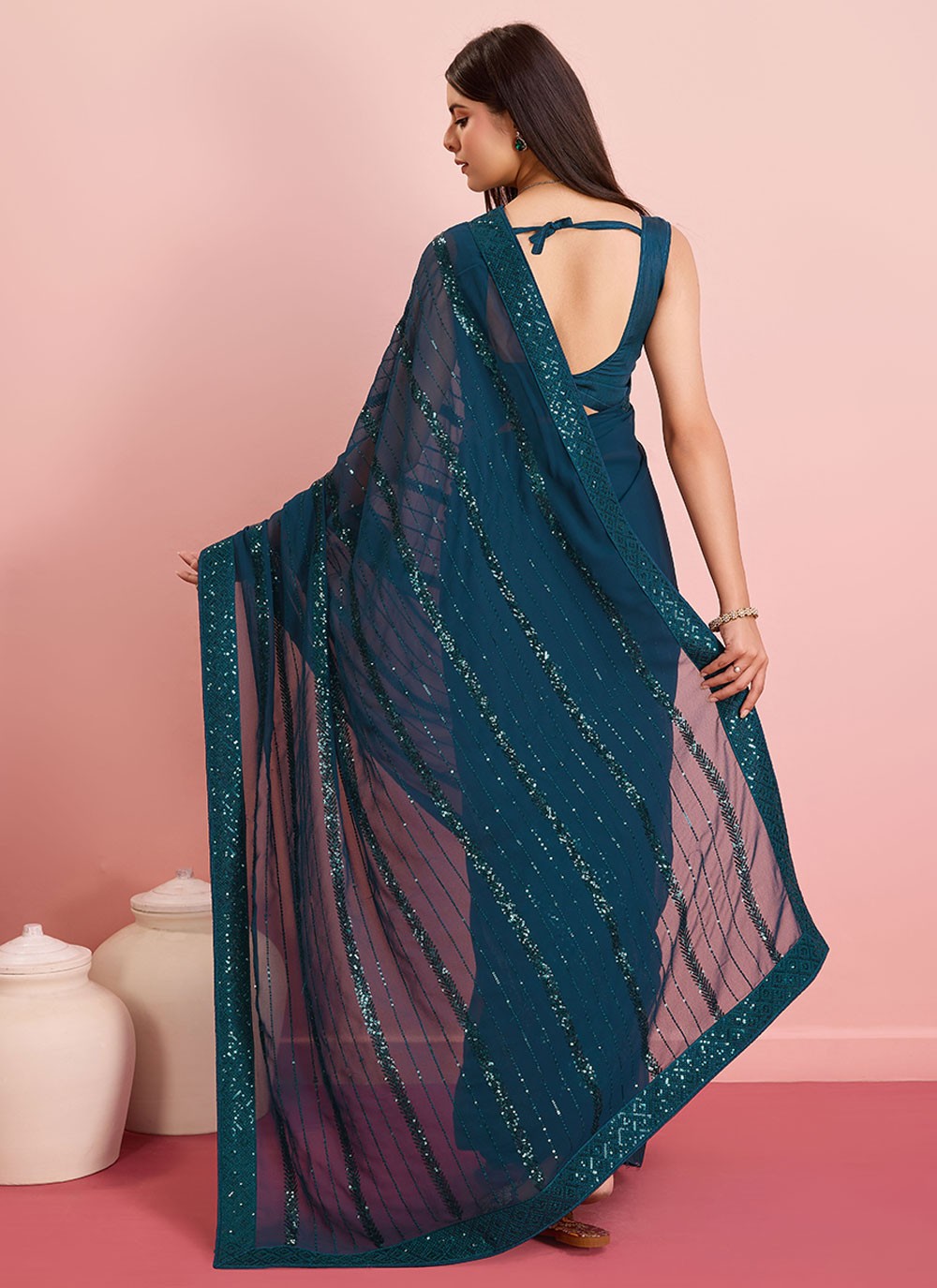 Contemporary Embroidered Georgette Saree - S6915